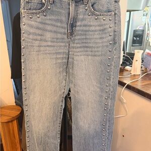 Pistola Light Blue Studded Straight Leg Jeans Lexi Mid Rise